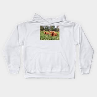 Scottish Highland Cattle Calf and Cows 2114 Kids Hoodie